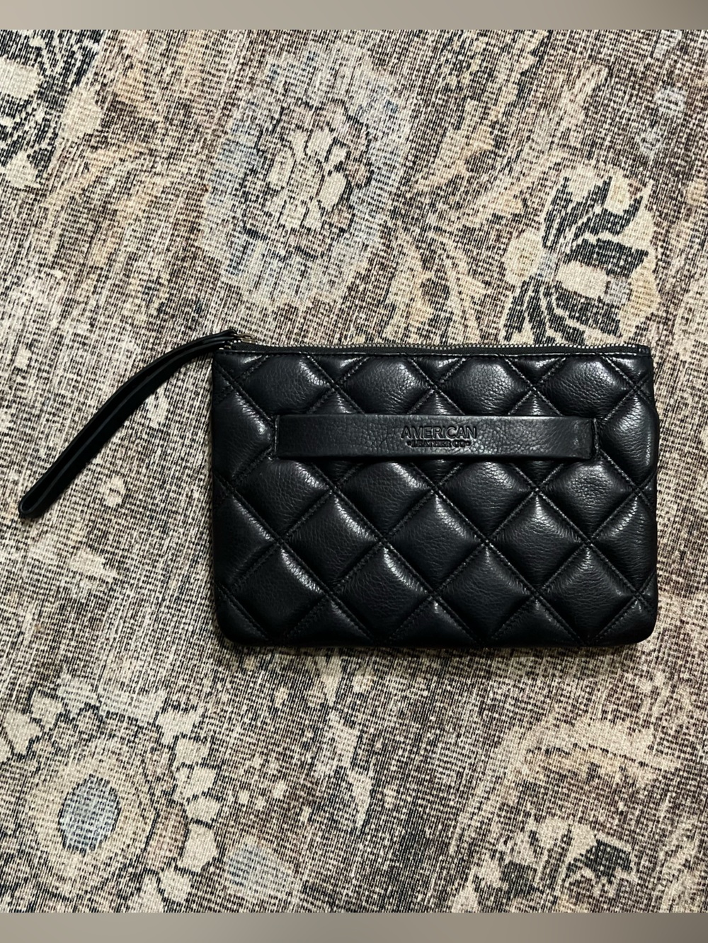 American Leather Co. Black Quilted Glove Leather Wristlet Pouch Clutch